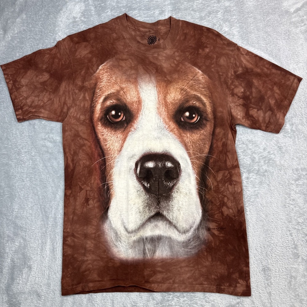 The Mountain Dog Graphic‎ Shirt Mens Medium Brown Tie Dye Beagle Large Face